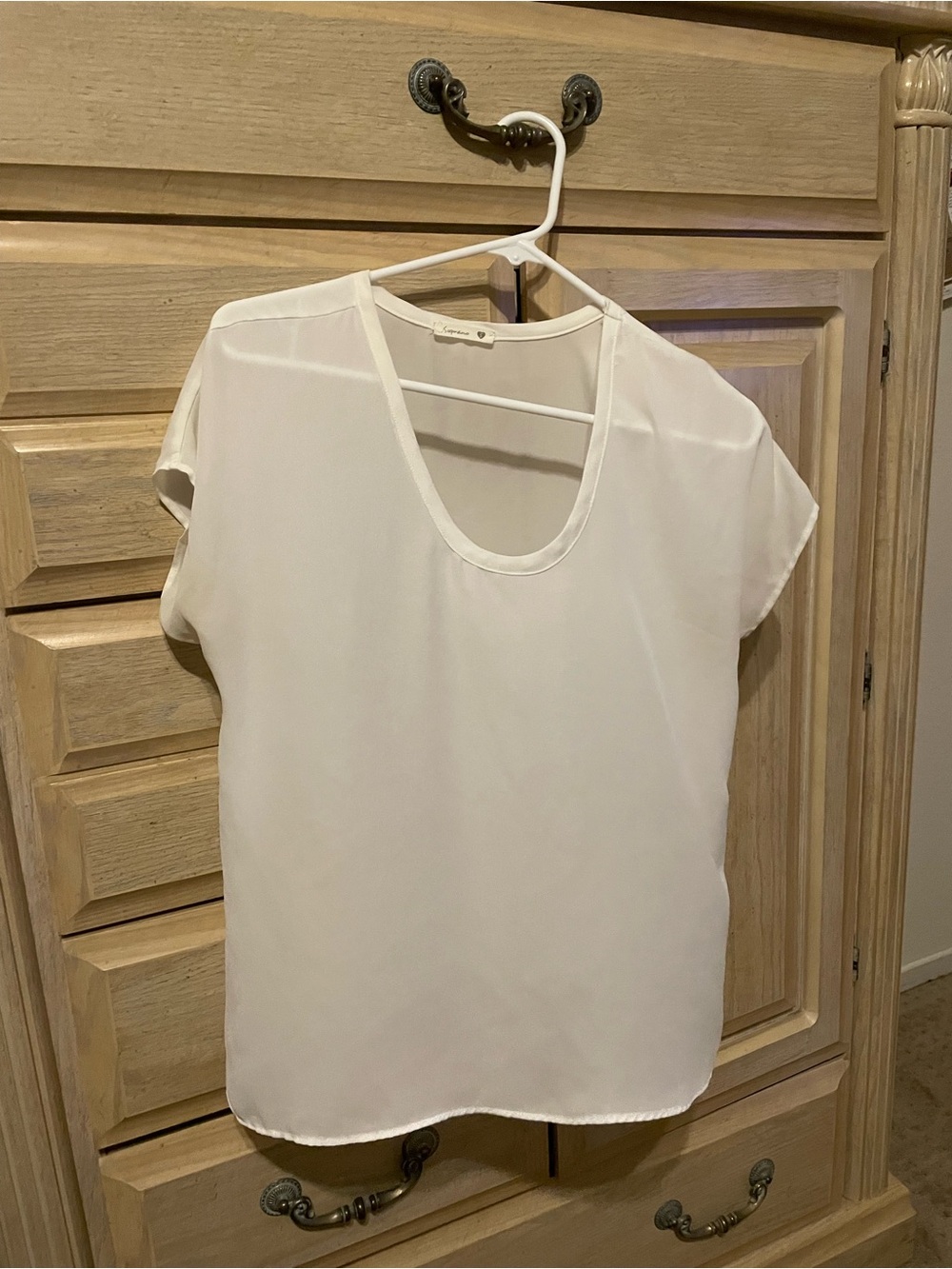 Soprano Cream Scoop Neck Short Sleeve Blouse
